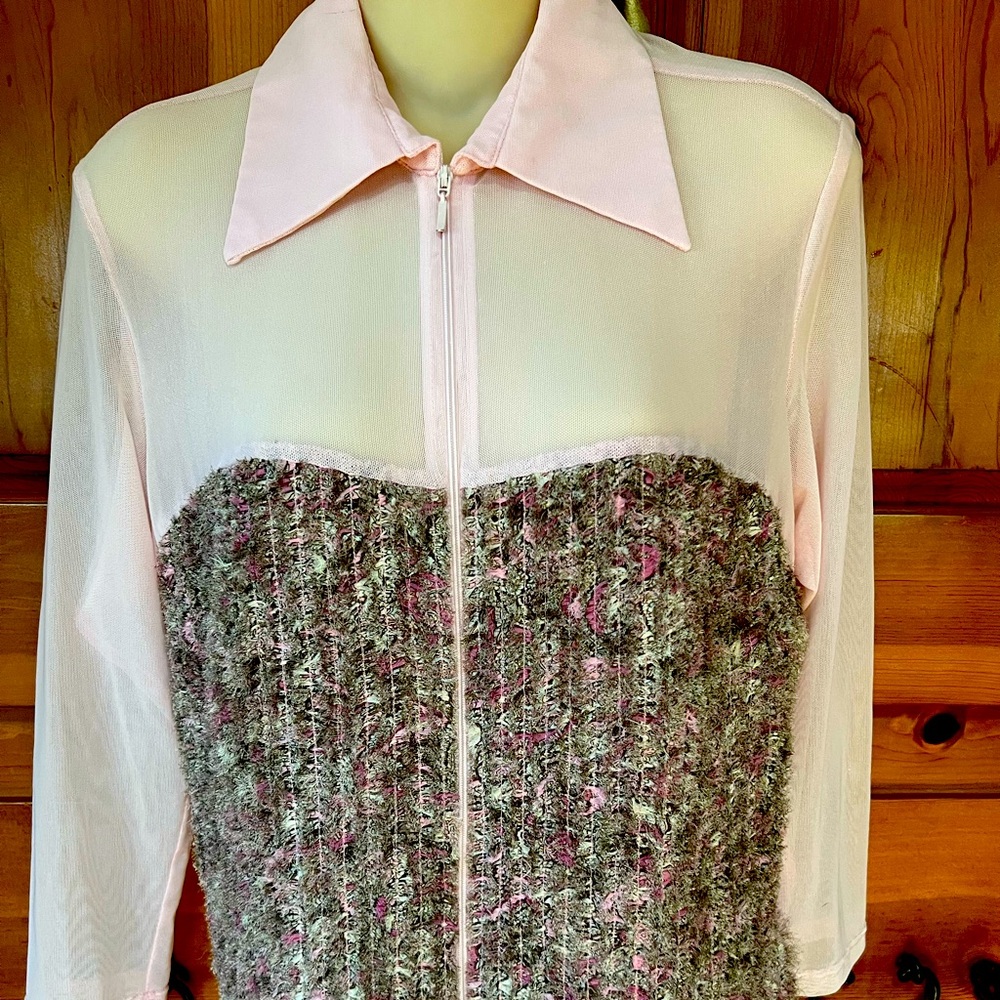 Samuel Dong Sheer Pink Zip-Up Top Sz. L